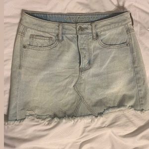 American Eagle Light Wash Distressed Denim Mini Skirt